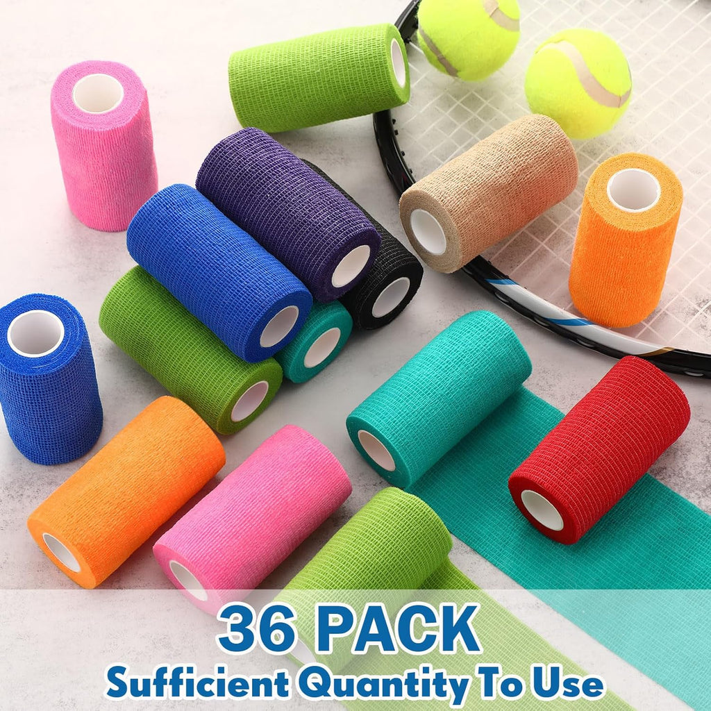 Treela 36 Pcs Self Adherent Bandage 4" X 5 Yard Wrap Breathable Cohesive Bandage Elastic Adhesive Tape for Stretch Athletic Sports Wrist Ankle(Assorted Color)