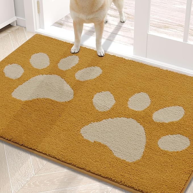 Buganda Dog Door Mat for Muddy Paws, Absorbent Dirt Trapper Washable Indoor Doormats, Non Slip Low-Profile Mud Mat for Dogs, Front Entrance Doormat for Inside Floor (30x20 Inches, Yellow)