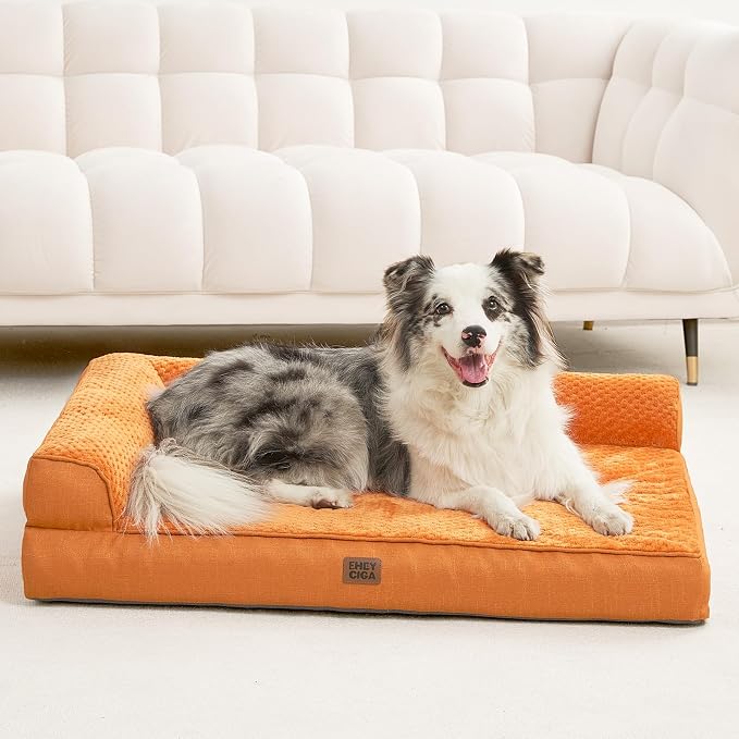 EHEYCIGA Memory Foam Dog Bed for Crate, Large Orthopedic Dog Bed, Pumpkin | Washable Removable Cover, Waterproof Flat Pet Sofa Couch with Nonskid Bottom, 36x27x6