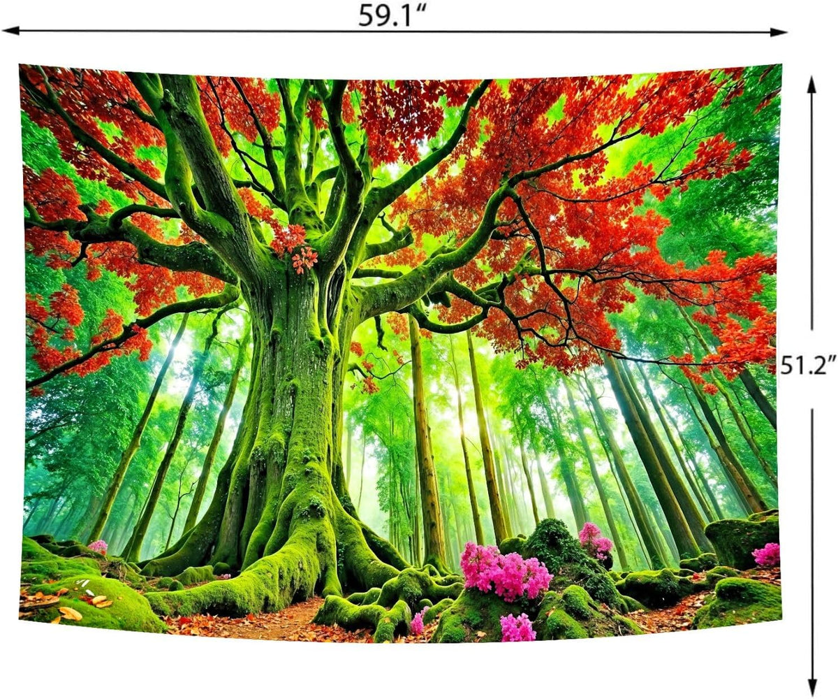 Delur Forest Tapestry Tree of Life Green Landscape Rainforest Wall Hanging Tapestry Colorful Mystical Nature Spiritual Psychedelic Headboard for Bedroom Living Room Home Decor (51.2" x 59.1")