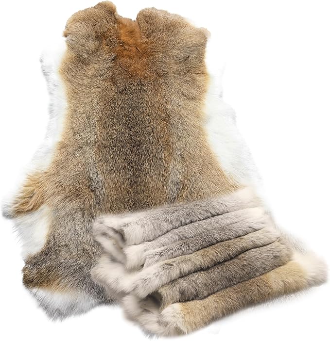 Craft Rabbit Fur Pelt Skin Genuine Tanned Animal Hide with Sewing Quality Leather 12" by 14" for Decoration DIY Crafts Cat Dog Toys Fur Fabric（8Pcs, Straw Yellow）