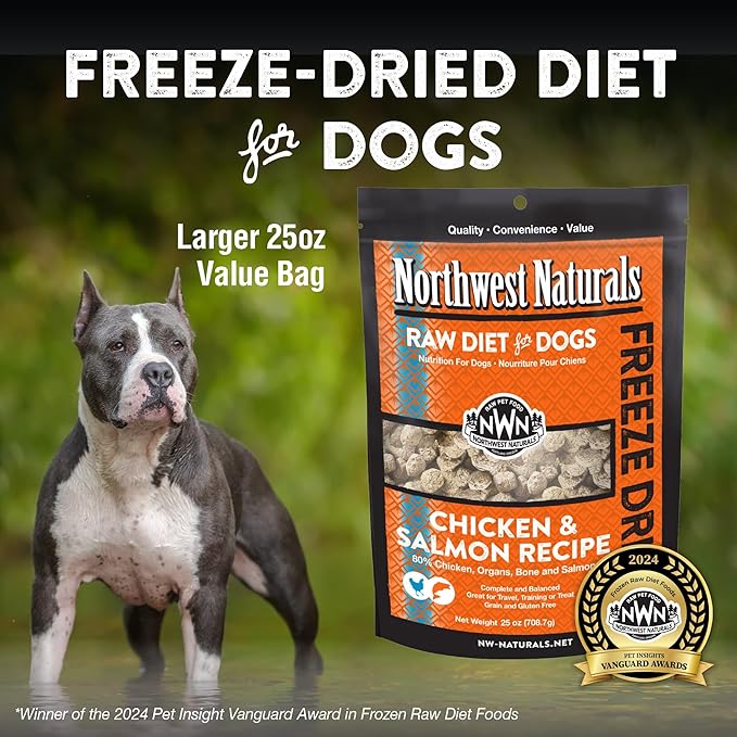 Northwest Naturals Freeze-Dried Chicken & Salmon Dog Food - Bite-Sized Nuggets - Grain-Free, High-Protein, Raw Diet, Human-Grade, Limited Ingredients, All Natural, Omega-3 for Skin & Coat - 25 Oz
