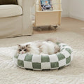 Ohocut Checkered Cat Dog Bed, Cute Sage Green Retro Style Aesthetic Round Warming Pet Calming Beds for Small Dog and Cats, Plush Cozy Donut Beds Washable, 23" L x 23" W x 8" Th