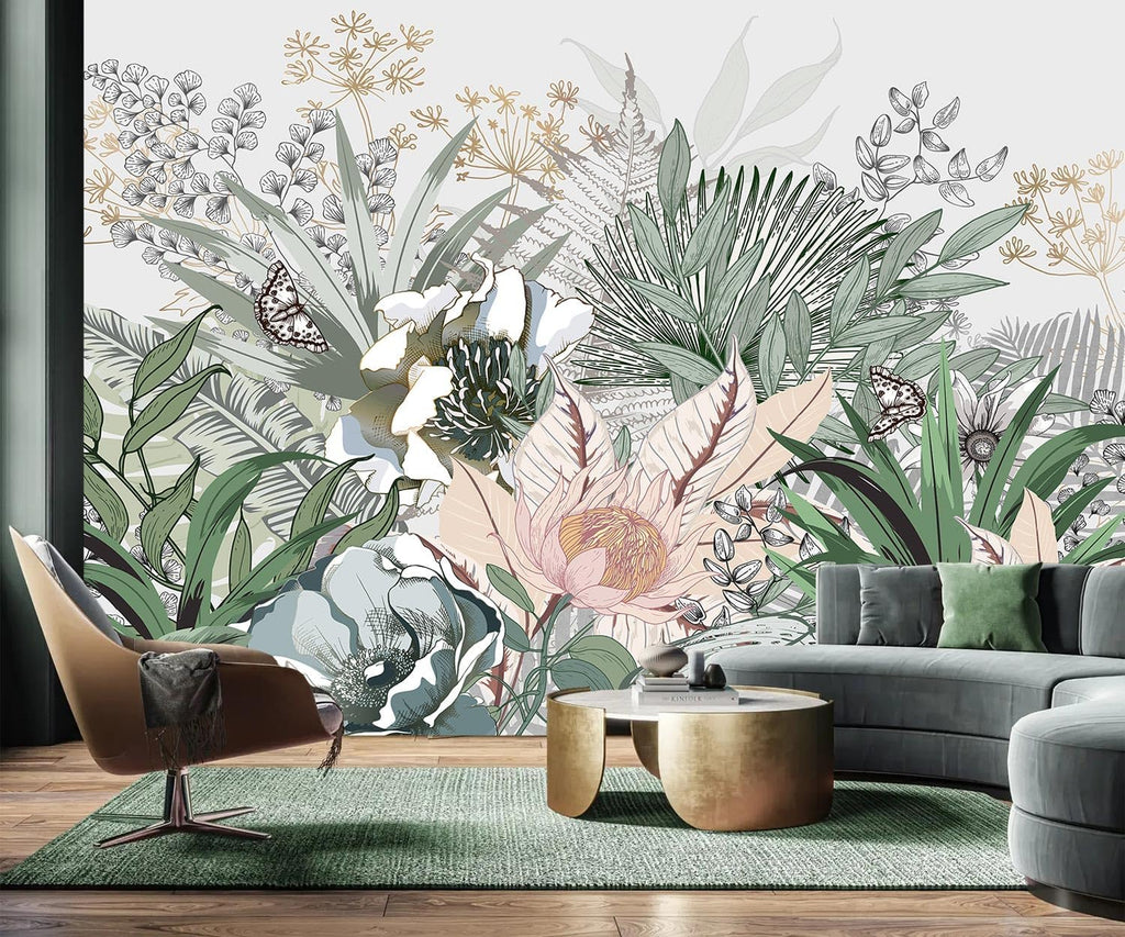 AFZEVEB-Tropical Jungle Wallpaper Botanical Large Floral Wall murals for Bedroom 136"x96" (Not Peel and Stick)