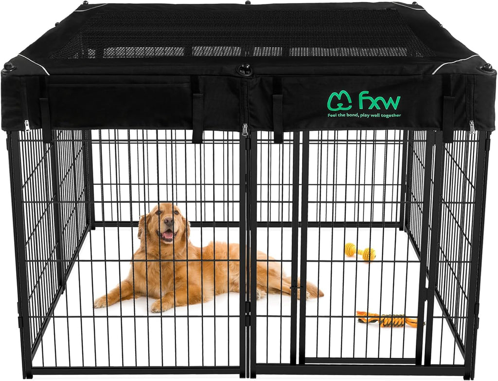 FXW Homeplus Unleashed Indoor Dog Playpen - Stress-Free and Safe Play, Heavy Duty 40 Inch 8 Wire Panels with Playpen Cover for Medium and Large Dogs, Black│Patented
