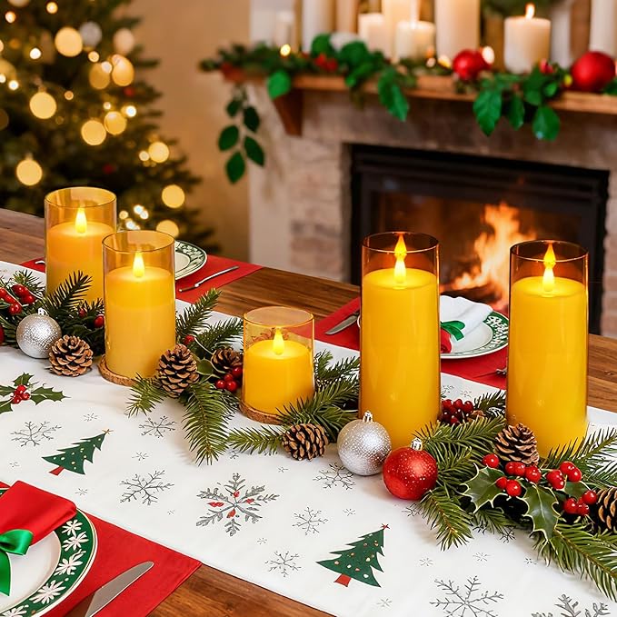 Homemory Realistic Flickering Flameless Candles, Battery Operated Candles with Remote Control and Timer, LED Fake Electric Candle for Home, Christmas Decoration, Gold, Set of 5