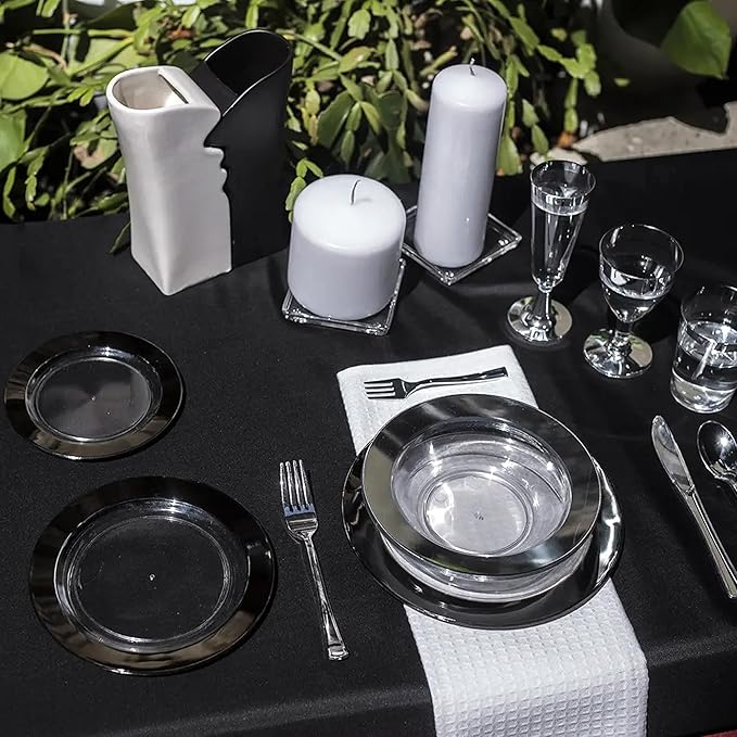 sancua 8 Pack Black Tablecloth 90 x 132 Inch - Rectangle Table Cloth for 6 Feet Tables Stain and Wrinkle Resistant Washable Polyester Table Cover for Dining Wedding Banquet Party Buffet Restaurant