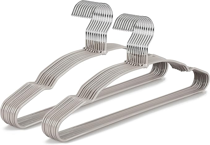 TOPIA HANGER Metal Hangers 20 Pack, Non Slip Clothes Hangers Space Saving, Heavy Duty Rubber Coated Wire Hanger for Coat, Shirt, Dress, Pants-Grey, CT12G