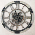 DORBOKER 30" Large Wall Clock Moving Gears,Oversized Industrial Rustic Farmhouse Clocks for Living Room Decor Office Home, Solid Wood Retro Metal HD Tempered Glass Cover,Desert Beige