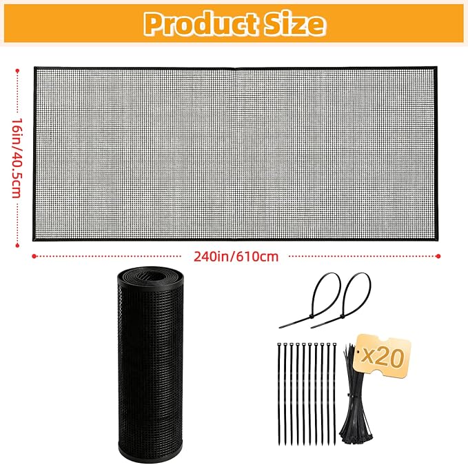 Under Bed Blocker for Pets - Extra Tall Pet Proof Barrier with Zip Ties, Cuttable Furniture Blocker to Stop Dogs, Cats & Toys from Entering Under King/Queen Size Beds & Couches (Black, 240 x 16 Inch)