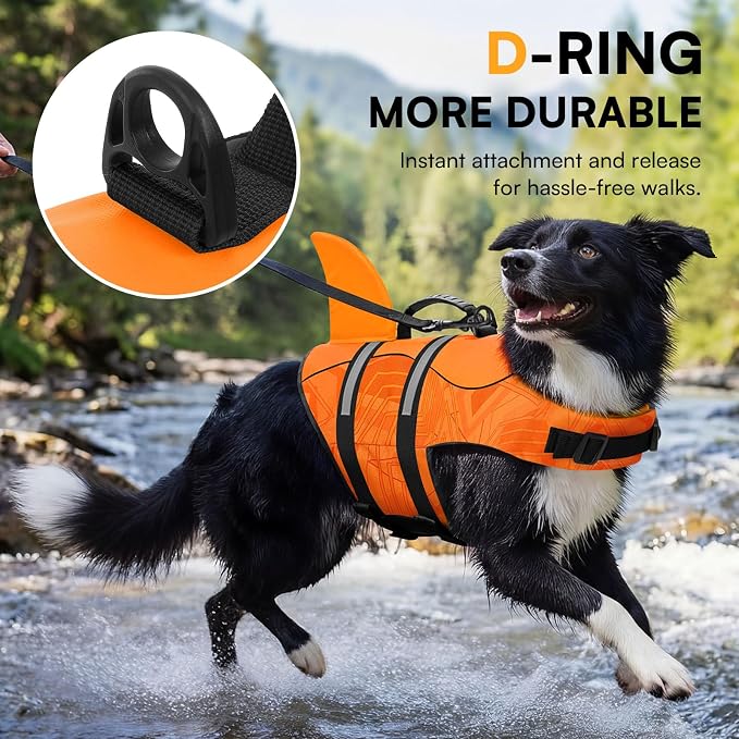 Dog Life Jacket High Flotation, Reflective Dog Life Vest for Swimming, Adjustable Dogs Life Preserver Rescue Handle Spring Summer Pool for Small, Medium, Large Dogs (OrangeLines,XS)