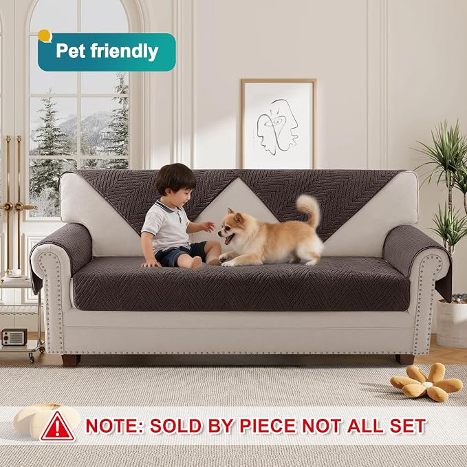 Turquoize Waterproof Couch Cover for Dogs Fuzzy Pet Couch Covers for Sofa Thick Dog Bed Cover Non-Slip Sofa Covers for 3 Cushion Couch Protector Slipcover Pet Friendly (Brown, 36" x 84")