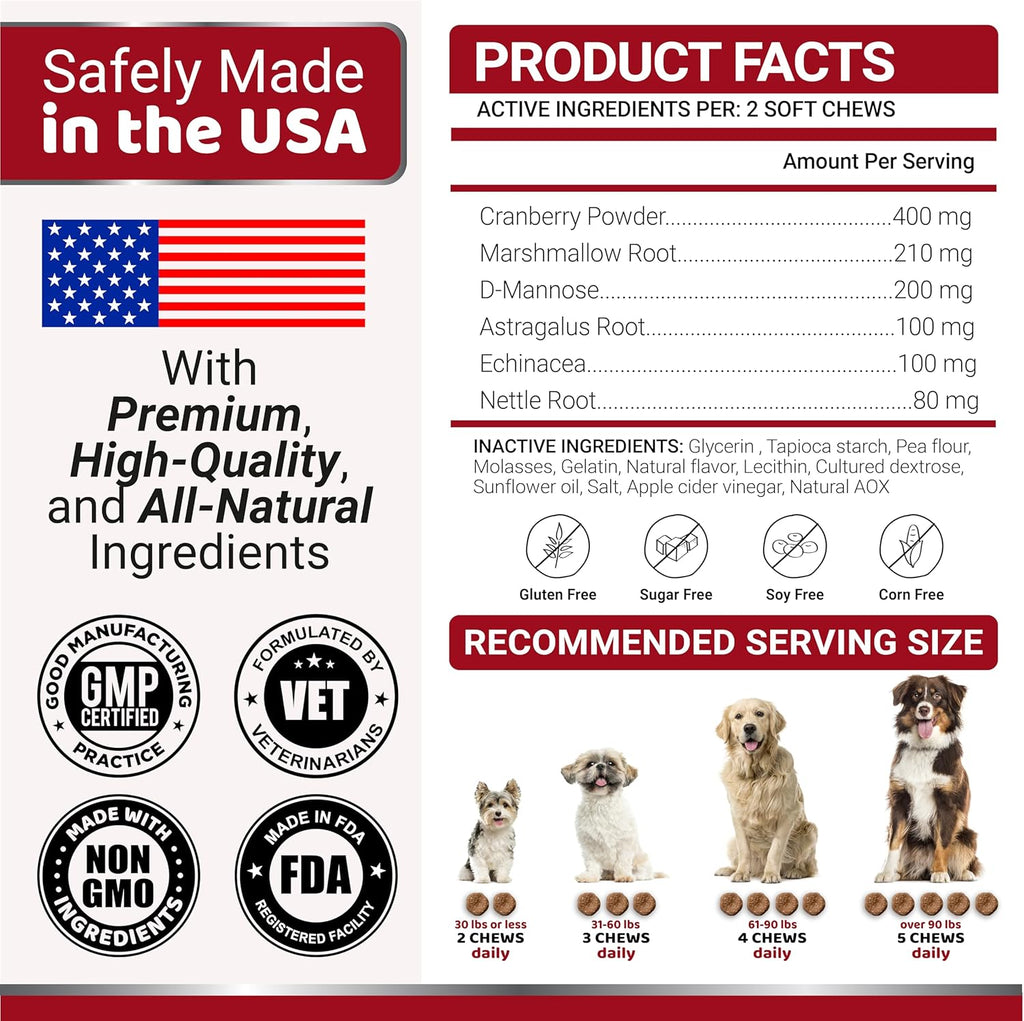 Dog UTI Treatment - 170 Treats - Cranberry Supplement for Dogs - Bladder Control - Urinary Tract Infection Treatment - UTI Medicine Multivitamin - Vitamins and Supplements - Made in USA