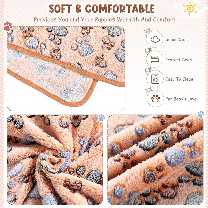 Tatuo 4 Pack Fleece Dog Blankets for Puppy Cats Multi-Size Sleep Mat for Pet Guinea Pig Soft Washable Warm Crate Bed Puppy Teething Toys Print Pattern Blanket Indoor(Mixed Color,36 x 36 Inch,Paw)