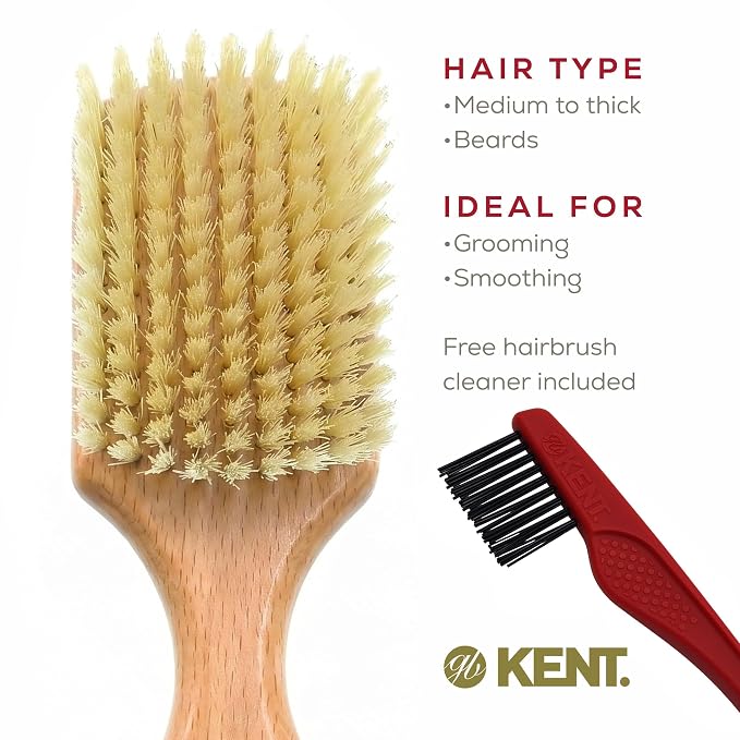 Kent OG2S Beechwood Soft Bristle Hair and Facial Brush for Beard Care - Exfoliating Soft White Natural Boar Bristle Brushs for Mens Grooming, Hair Care, and Beard Straightener Handmade in England