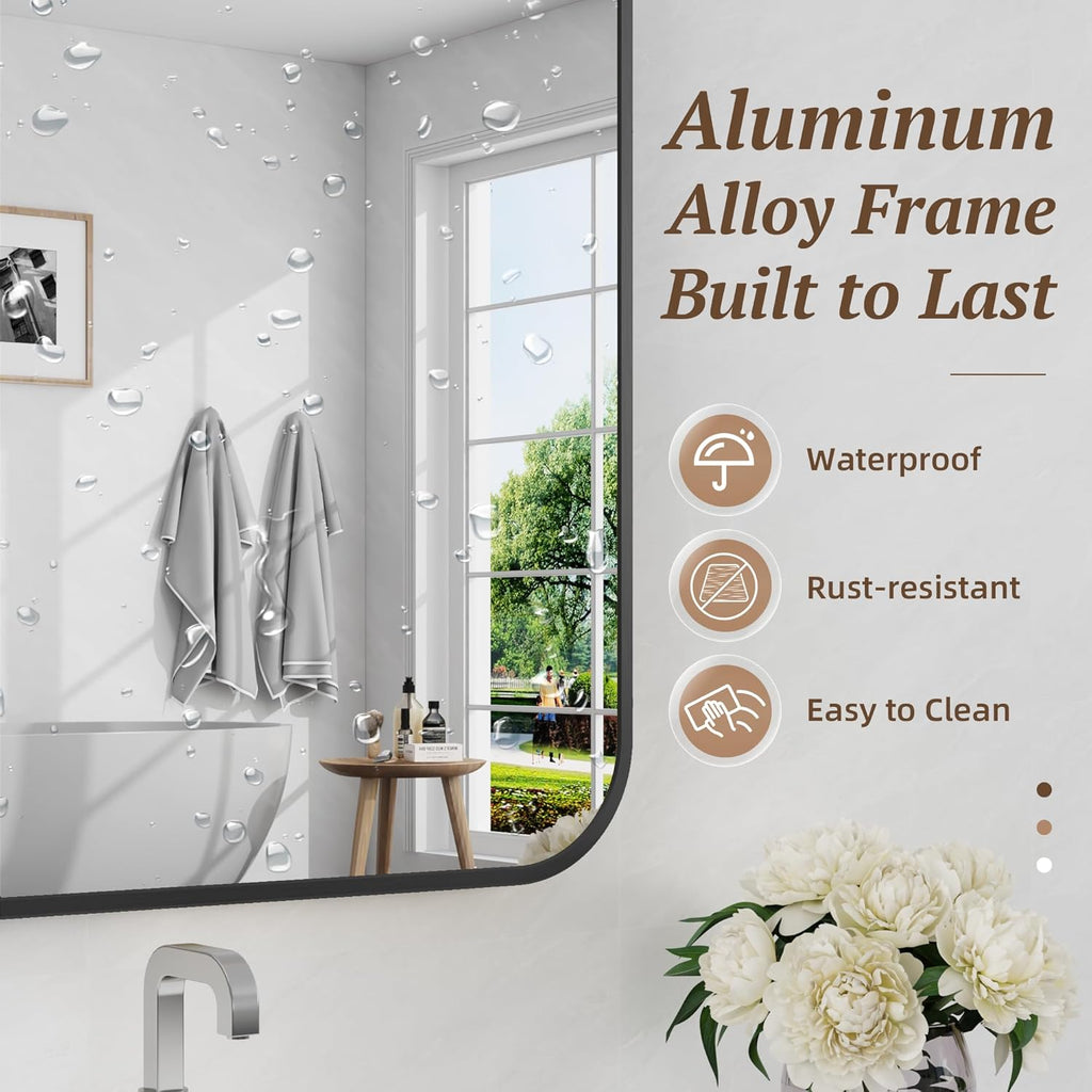 Bathroom Mirror 48" x 30", Large Rectangle Wall Mirror, Black Metal Frame Wall Mounted Mirrors for Bathroom, Vanity, Bedroom, Entryway Decor(Horizontal/Vertical)