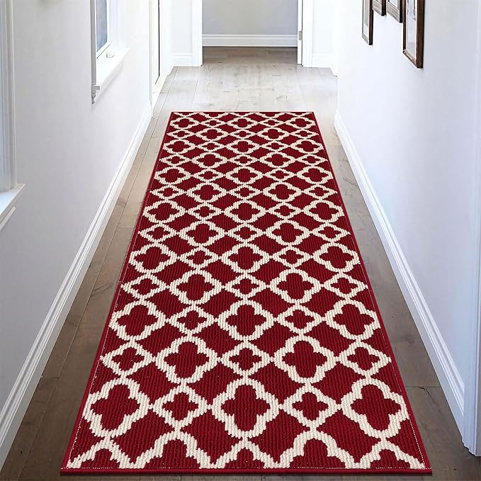 U'Artlines Runner Rug for Hallway 2×6feet Non Slip Kitchen Floor Carpet Runners Red Geometric Pattern Washable Area Rug for Entryway Bathroom