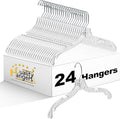 Quality Hangers 24 Pack Clear Plastic Hangers with Super Easy 360 Degree Swivel Hook – Shirt Hangers with Precision Notches for Secure Hanging – Slim Crystal Coat Hangers – 17 Inches (24, 17")