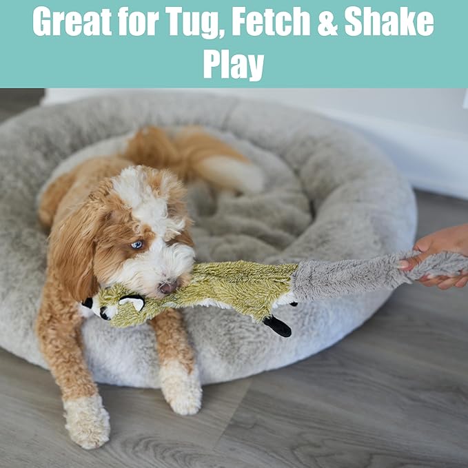 SPOT Skinneeez Raccoon 23 Inch Stuffing-Free Dog Toy – Soft Plush Tug Toy with Two Squeakers for Medium and Large Dogs – Mess-Free Interactive Chew Toy