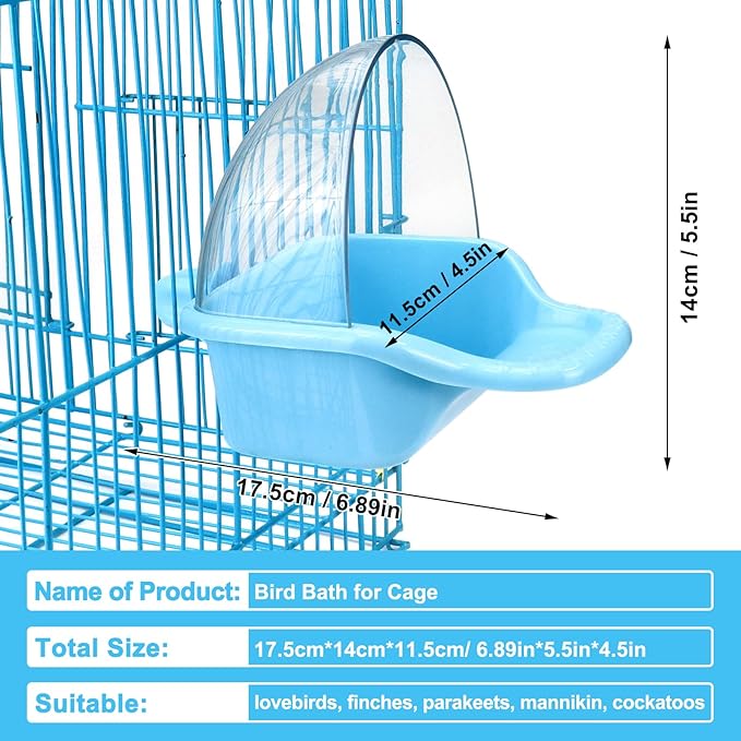 Bird Bath Box Hanging Birdbath Toy Parakeet Caged Bathing Tubs Parrot Bath Tub Water Shower Food Feeder Holder Tray Bird Bath for Cage Accessory Small Birds Parrots Cockatiel Budgies