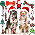 Vinsot 12 Pack Christmas Dog Gifts Large Dog Chew Toys for Aggressive Chewers Red Green White Teething Toys with Dental Rope Squeaky Balls and Chew Bone for Medium Large X-Large Breeds Dogs