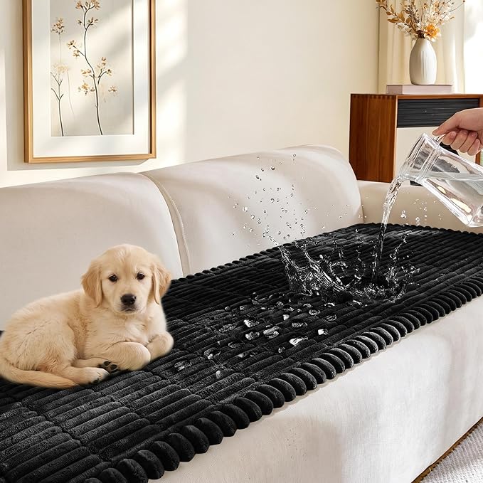 FUANGUI Waterproof Couch Cover Sofa Cover for Dogs and Pets Sofa Protector | Non-Slip Washable Fuzzy Soft Cat Bed Sofa Slipcover for 2-3 Cushion Couch Sofa Pet Friendly, Black, 27.6" x 82.7", 1 pcs