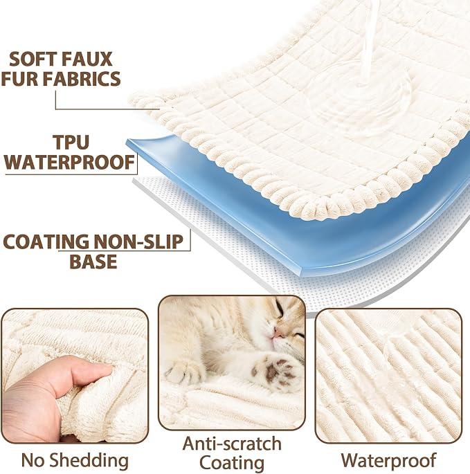 FUANGUI Waterproof Couch Cover Sofa Cover for Dogs and Pets Sofa Protector | Non-Slip Washable Fuzzy Soft Cat Bed Sofa Slipcover for 2-3 Cushion Couch Sofa Pet Friendly, Beige, 27.6" x 82.7", 1 pcs