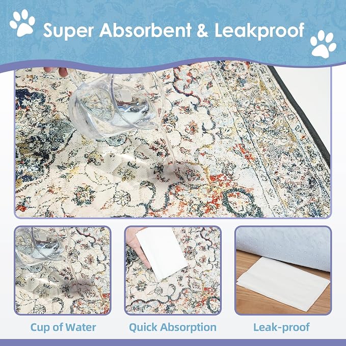 SCLOSE Washable Pee Pad for Dogs Extra Large, 72" x 72" Reusable Puppy Pads Waterproof Dog Rugs, Super Absorbent, Leakproof, Dog Crate Pad, Playpen Mat, Whelping Pads, Vintage Medallion