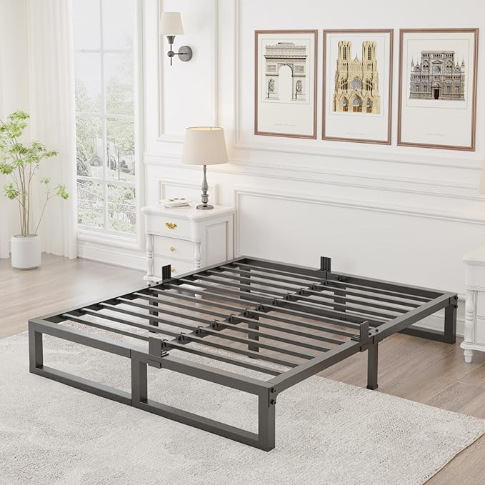 10 inch Full Size Bed Frame Low Profile Metal Platform Frames with Mattress Slide Stopper,Heavy Steel Slats Support,No Box Spring Needed,Noise Free,Non-Slip,Easy Assembly