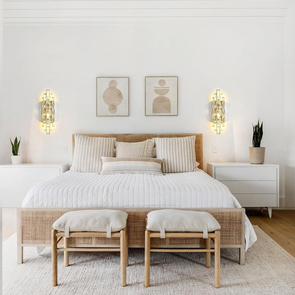 Modern Gold Crystal Wall Sconce Light Fixtures, Wall Mount Lamps for Bedroom Living Room Bathroom Vanity Mirror