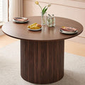 47" Round Dining Table for 4, Modern Farmhouse Wood Veneer Top with MDF Striped Base, Kitchen & Dining Room Tables - Walnut Color
