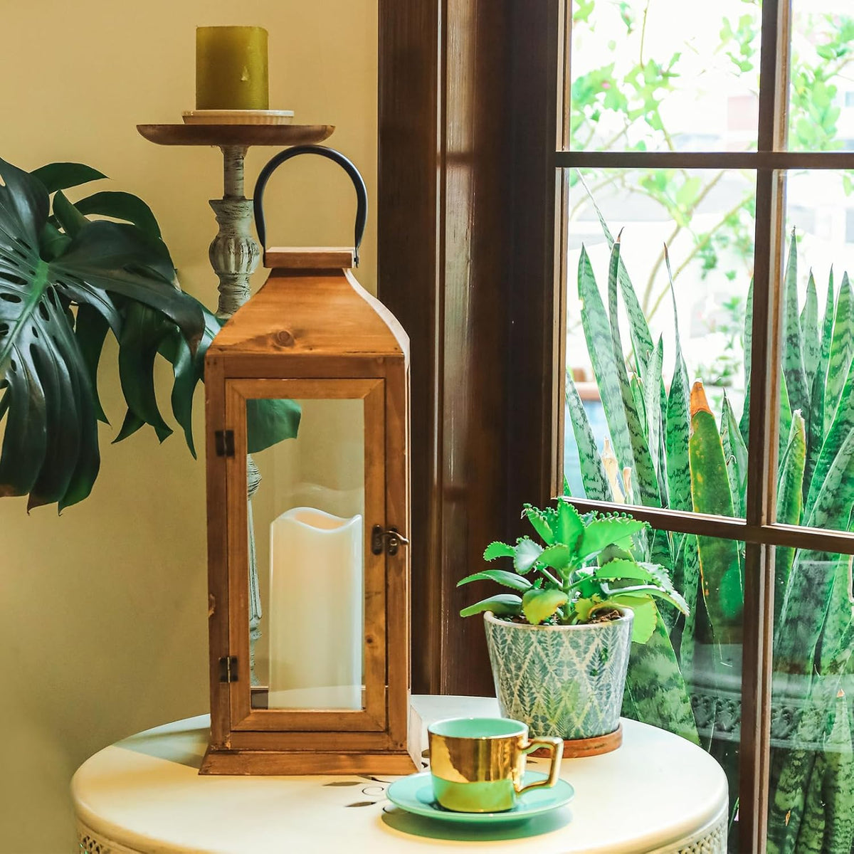 Bdor 2 Pack Lanterns Decorative - IP65 Waterproof Lanterns Decorative with Flameless Pillar Candles, Decorative Lanterns for Home Decor, Indoor Outdoor, Front Porch, Garden, Farmhouse Weddings Style