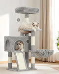 Gitelsnour Cat Tree, 41.3" Cat Tower for Indoor Kittens with Scratching Board and Posts, Multi-Level Cozy Cat Condo with 2 Perches, Hammock, Balls, Light Gray GCT005SW