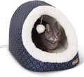 K&H Heated Cat Bed, Thermo-Pet Cave Indoor, Safety Listed, 4W, Navy/Geo | Removable Waterproof Cat Heating Pad, Heated Pet Bed for Dogs & Cats, Covered Cave Pet Tent, Collapsible, Machine Washable