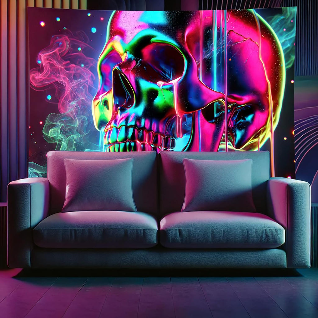 Starlit Patio Blacklight Skull Tapestry Glow In The Dark Tapestry the Kissing Lovers UV Reactive Skeleton Lovers Tapestries 78 x 59 Inches Posters Wall Hanging for Bedroom Living Room Aesthetic