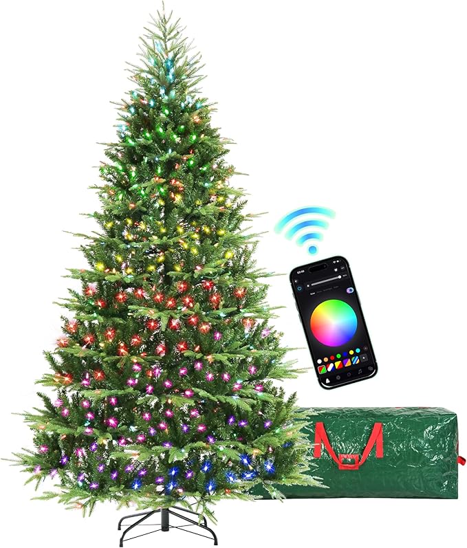 HOLLO STAR 7.5 ft Prelit Christmas Tree with 700 LED Lights, App Control, Aspen Artificial Christmas Tree, Multi-Color RGBW Lights, 2928 PE & PVC Branch Tips, for Home, Party