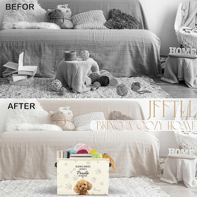 Funny Poodle Dog Toy Basket, Dog Home Decor, Poodle Gifts for Women Men Collapsible Pet Dogs Toy Storage Bin Box Basket Organizer, Pet Supplies for Dogs