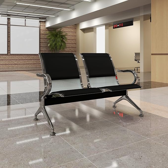 Kinfant Waiting Room Chairs Set- 2-Seat PU Leather Office Chair Guest Reception Waiting Room Bench Furniture for Airport, Hospital, Bank, Salon, Barbershop(Black)