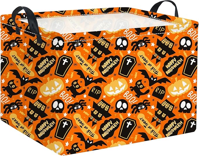 HIYAGON Rectangular Halloween Basket for Boys and Girls Kids Trick or Treat Pumpkin Basket for Halloween Parties Cute Storage Bin Organizer Box Room Decor(Spider Halloween)
