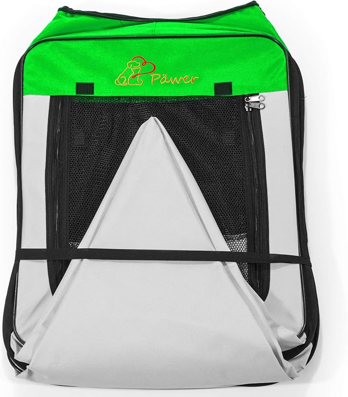 Pawer 45”×24” 8-Panel Foldable Pet Playpen, Bright Green+Grey, Personalize Embroidery Extra Fabric Piece Available, for Cat/Dog/Puppy, 600D Oxford Cloth Portable Indoor & Outdoor Kennel with Carry Bag