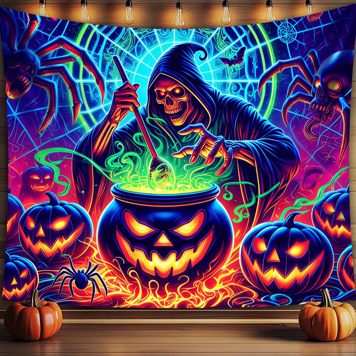 Halloween Tapestry, Blacklight Tapestry for Halloween Party Decor Hanging Tapestries Backdrop Wall Art Poster for Bedroom Dorm 79x59in