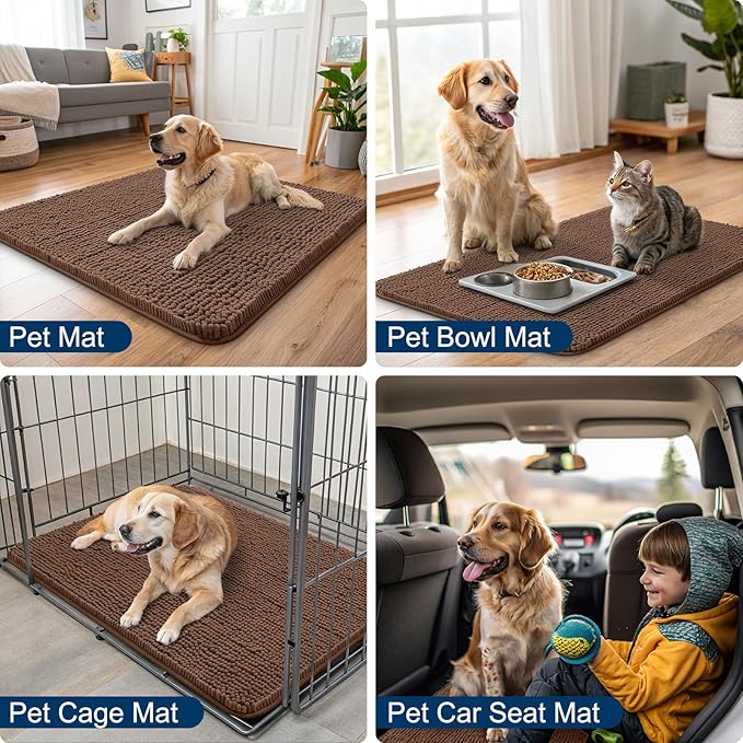 Smiry Dog Door Mat for Muddy Paws 36x24, Absorbs Moisture and Dirt Doormat, Non-Slip Washable Quick Dry Chenille Front Door Mat Indoor Entrance, Entryway Carpet for Inside Floor, Mocha