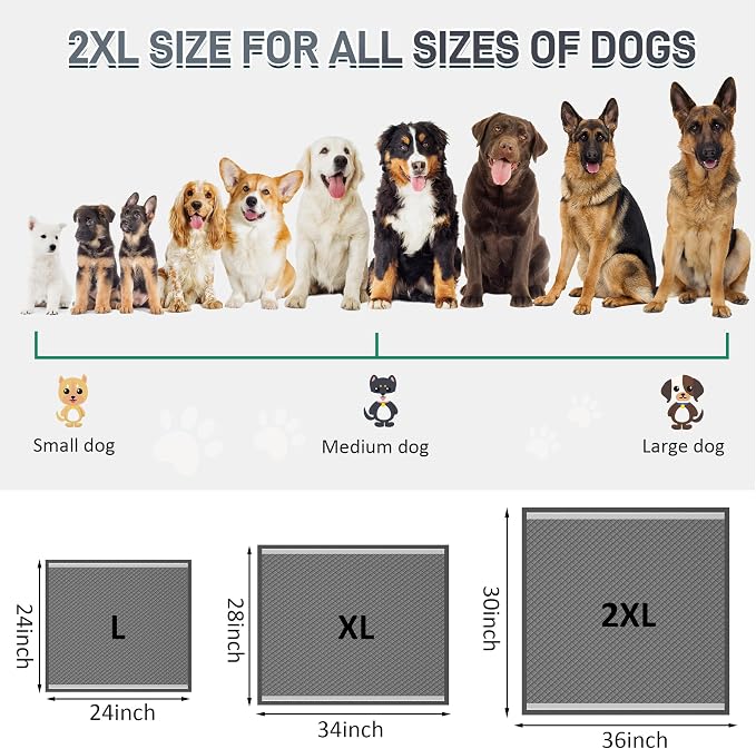 Boscute Odor-Control Super Absorbency Charcoal Puppy Pads, XXL 30"x36" Leak-Proof Pet Training Pee Pads with Adhesive Sticky Tape, Disposable Potty Pads for Dogs Cats Macaw, Black