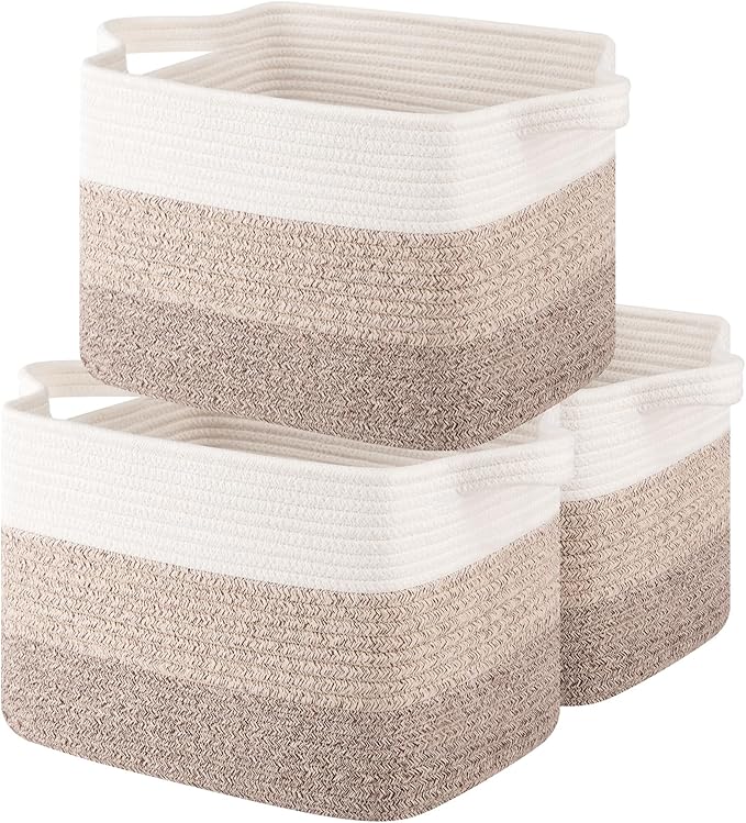 Storage Basket for Organizing, Woven Baskets for Storage, Rectangle Decorative Baskets for Shleves, Closet, Toys, Books, Nursery Organizer Bins - Pack of 3 (Gradient Yellow, 13"x9.85"x8.7")