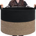 INDRESSME Large Storage Baskets for Organizing, 21.7 x 13.8 Blanket Basket Living Room Dog Toy Bin, Woven Laundry Basket for Dirty Clothes, Pillows, Towel, 90L Mix Black