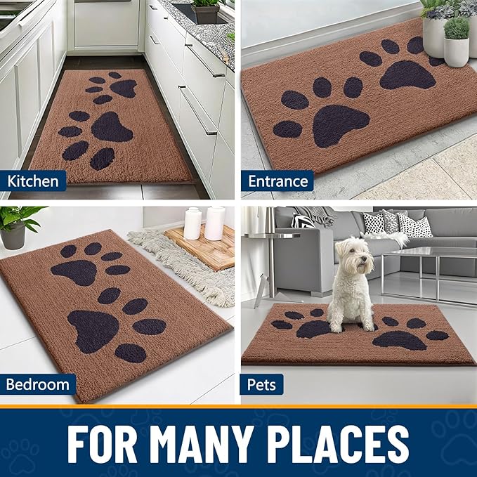 Smiry Dog Door Mat for Muddy Paws, Absorbs Moisture and Dirt, Low-Profile Entryway Mat with Non-Slip Backing, Entry Indoor Outdoor Doormat for Inside Floor (48x32 Inches, Camel and Black, Paw)