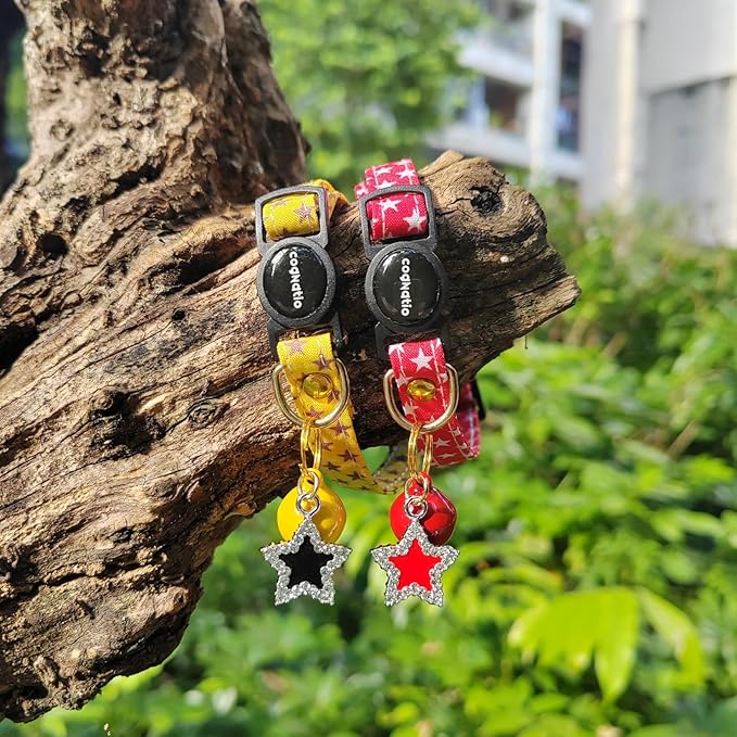 2 Pack Cotton Breakaway cat Collars with Bell,Safety Quick Release Pendant Cute Kitten Collar,Adjustable 20-30cm (Red+Lemon, 20-30cm)