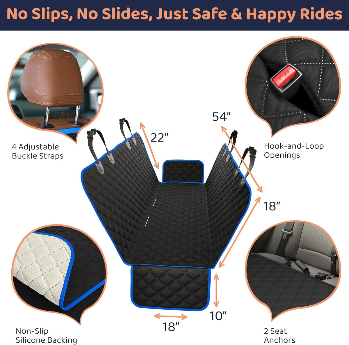 Dog Car Seat Cover for Back Seat, Waterproof Hammock for Car, SUV & Truck, Non-Slip Backseat Cover for Dogs, Heavy-Duty Dog Hammock Style Seat Protector Pets, Easy to Install & Clean
