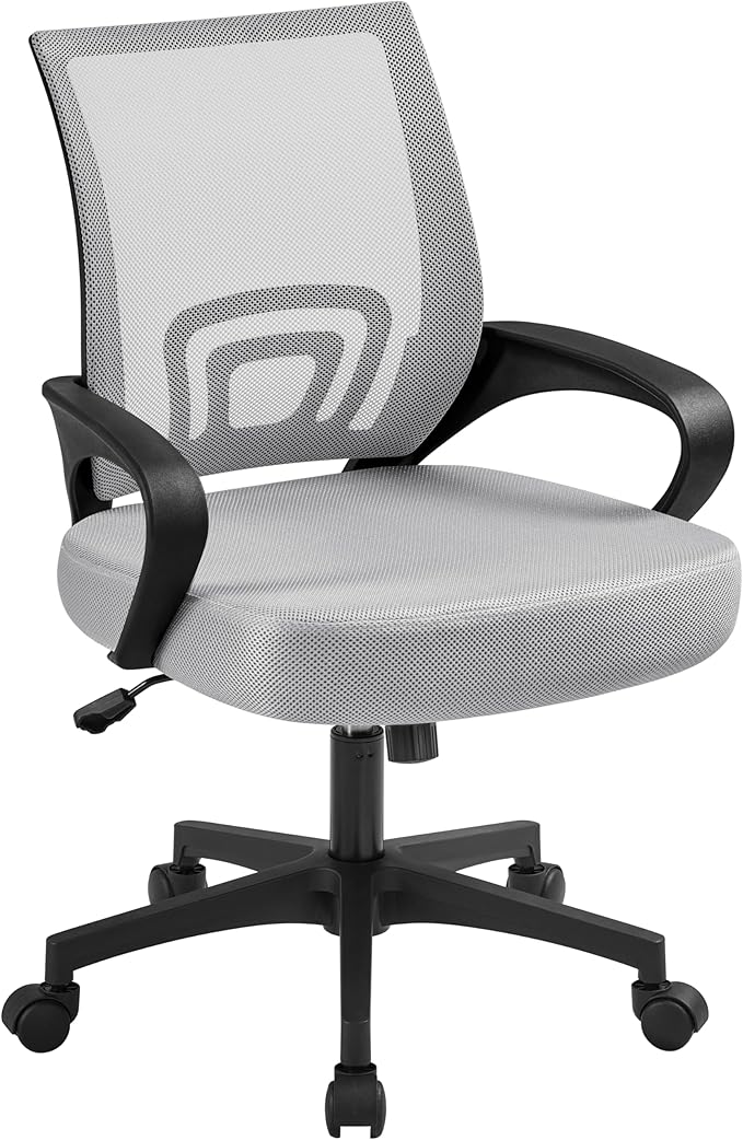 Yaheetech Ergonomic Office Chair Mid Back Computer Chair Mesh Desk Chair with Lumbar Support Armrest Executive Rolling Swivel Adjustable Task Chair for Adults, Grey