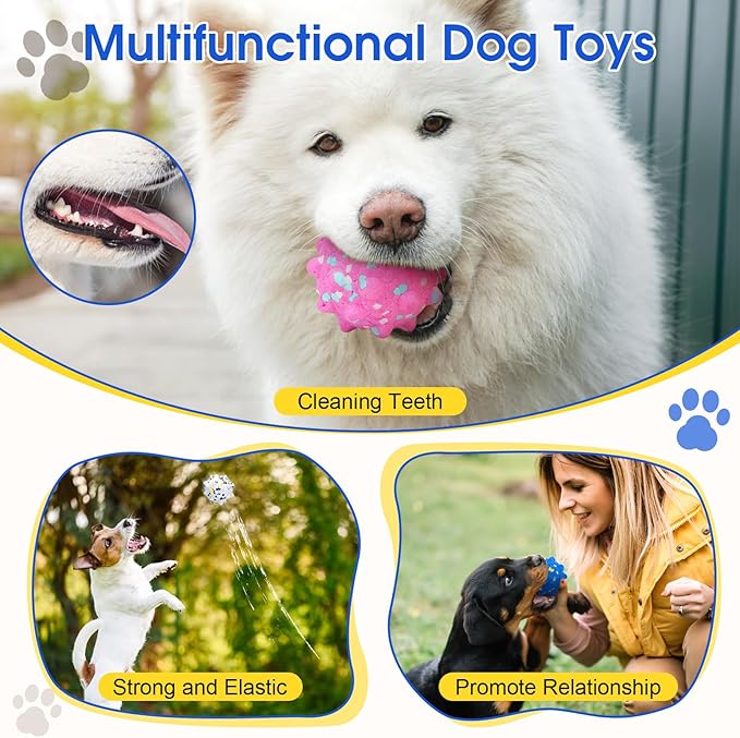 VINGVO Large Dog Balls Tennis Ball Toys 4 PCS Dogs Toys for Aggressive Chewers, 3" Teething Chew Toys Water Floating Ball Toy Bouncy Fetch Balls for Large Medium Small Dog and Puppies (4 Spiked)